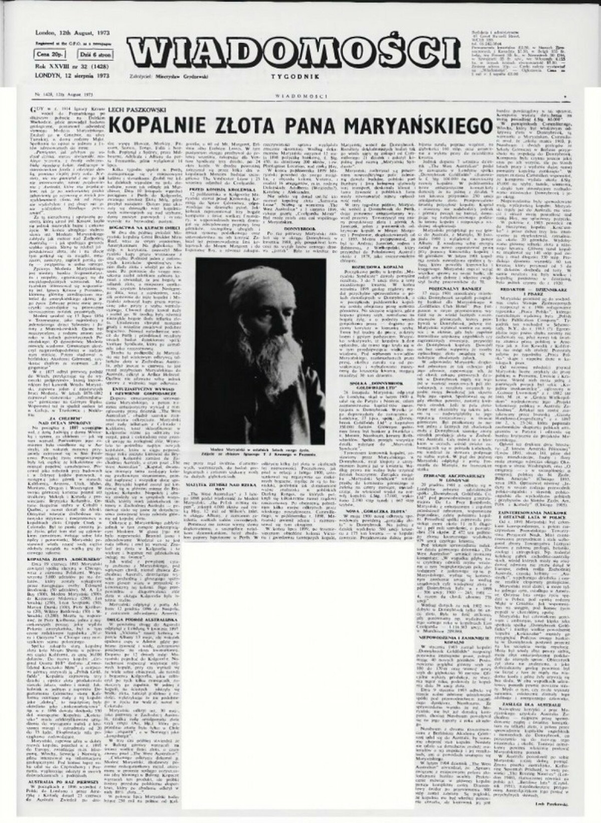 Strona Wiadomości, tygodnik Londyński z 12 sierpnia 1973 r. Źródło: zbiory Sławomira Łubińskiego