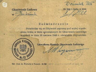 Dokument - Zaświadczenie, Gniezno, 1946 r.