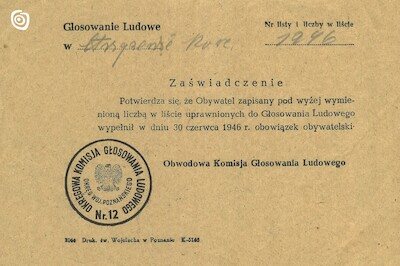 Dokument - Zaświadczenie, Strzyżewo Kościelne, 1946 r.