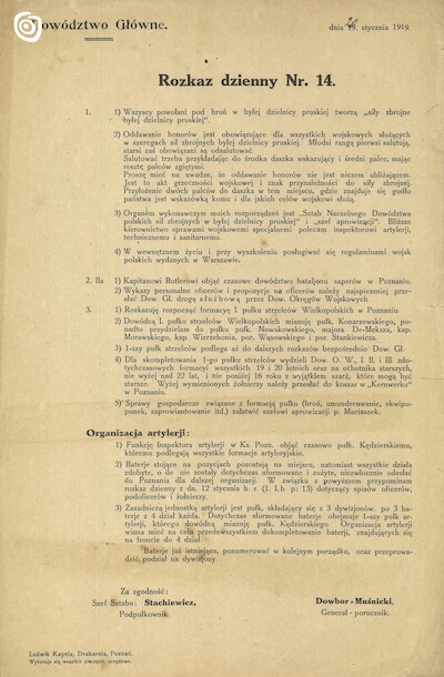 Dokument - Rozkaz, Gniezno, 1919 r.