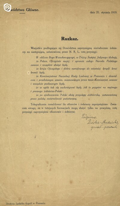 Dokument - Rozkaz, Gniezno, 1919 r.