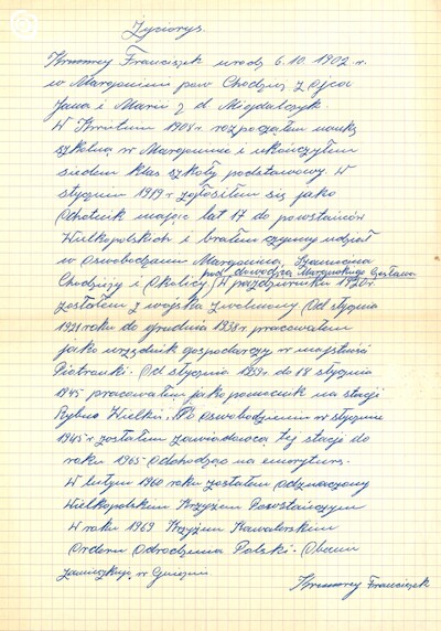 Dokument - Życiorys, Gniezno, 1960 - 1972 r.
