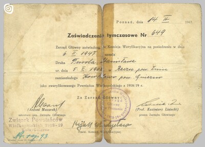 Dokument - Zaświadczenie, Poznań, 1947 r.