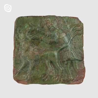 Kafel z Samsonem walczącym z lwem, Gniezno, XV w.