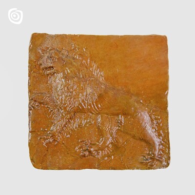 Kafel z wyobrażeniem kroczącego lwa, Jankowo Dolne, XV w.